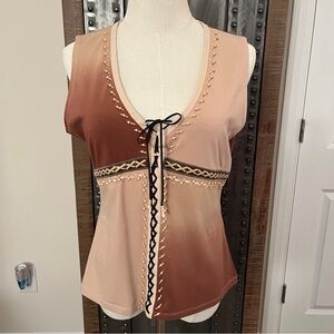 Vintage Karen Millen Ombré Brown and Tan Tank Top - US10/UK14